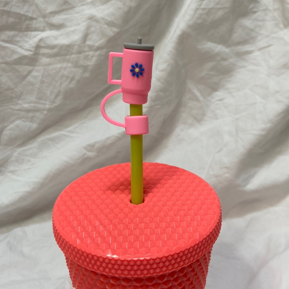 SHEIN 2 silicone straw cover cap for Stanley Cup. Pink & gray straw toppers. - Picture 2 of 15